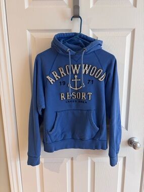 Blue Crewneck Hoodie with Embroidered Logo and Anchor